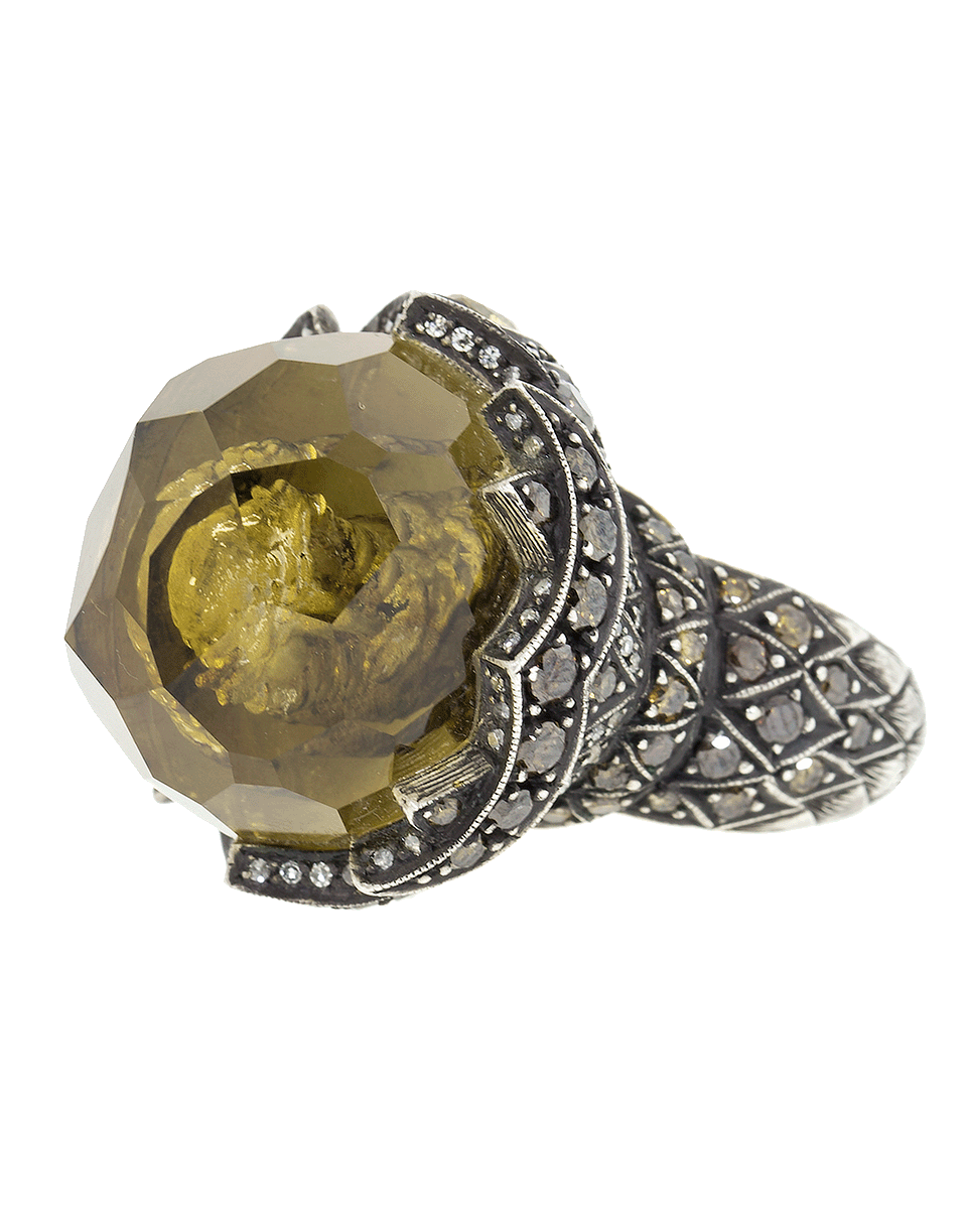 SEVAN BICAKCI-Carved Owl Lemon Topaz And Diamond Ring-YELLOW GOLD