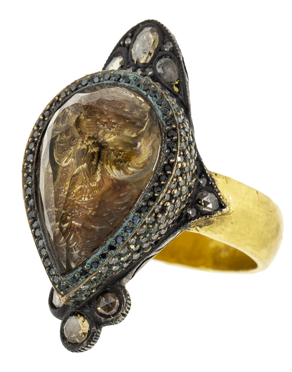 Carved Lemon Topaz Owl Ring JEWELRYFINE JEWELRING SEVAN BICAKCI   