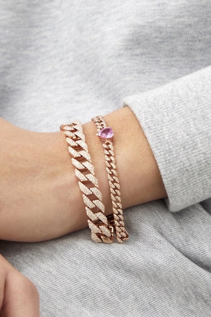 SHAY JEWELRY-Pink Sapphire Heart Pave Mini Link Bracelet-ROSE GOLD