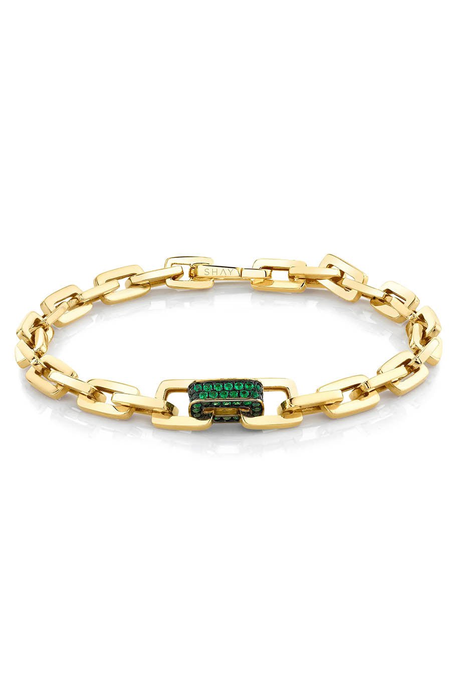 SHAY JEWELRY-Green Garnet Mini Deco Link Bracelet-YELLOW GOLD
