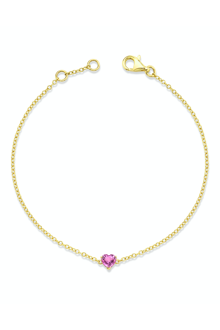 SHAY JEWELRY-Pink Sapphire Baby Heart Bracelet-YELLOW GOLD