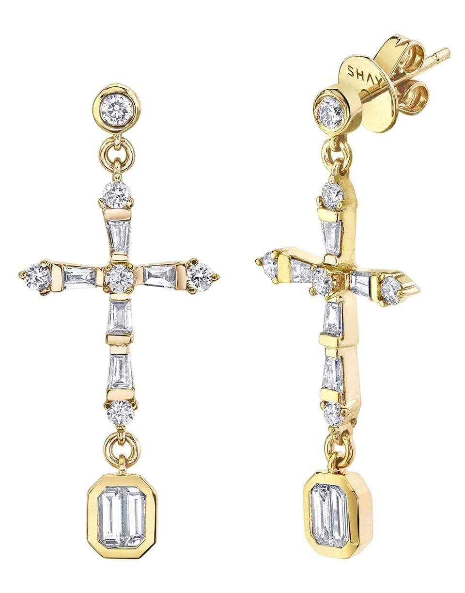 SHAY JEWELRY-Baguette Diamond Cross Drop Earrings-YELLOW GOLD