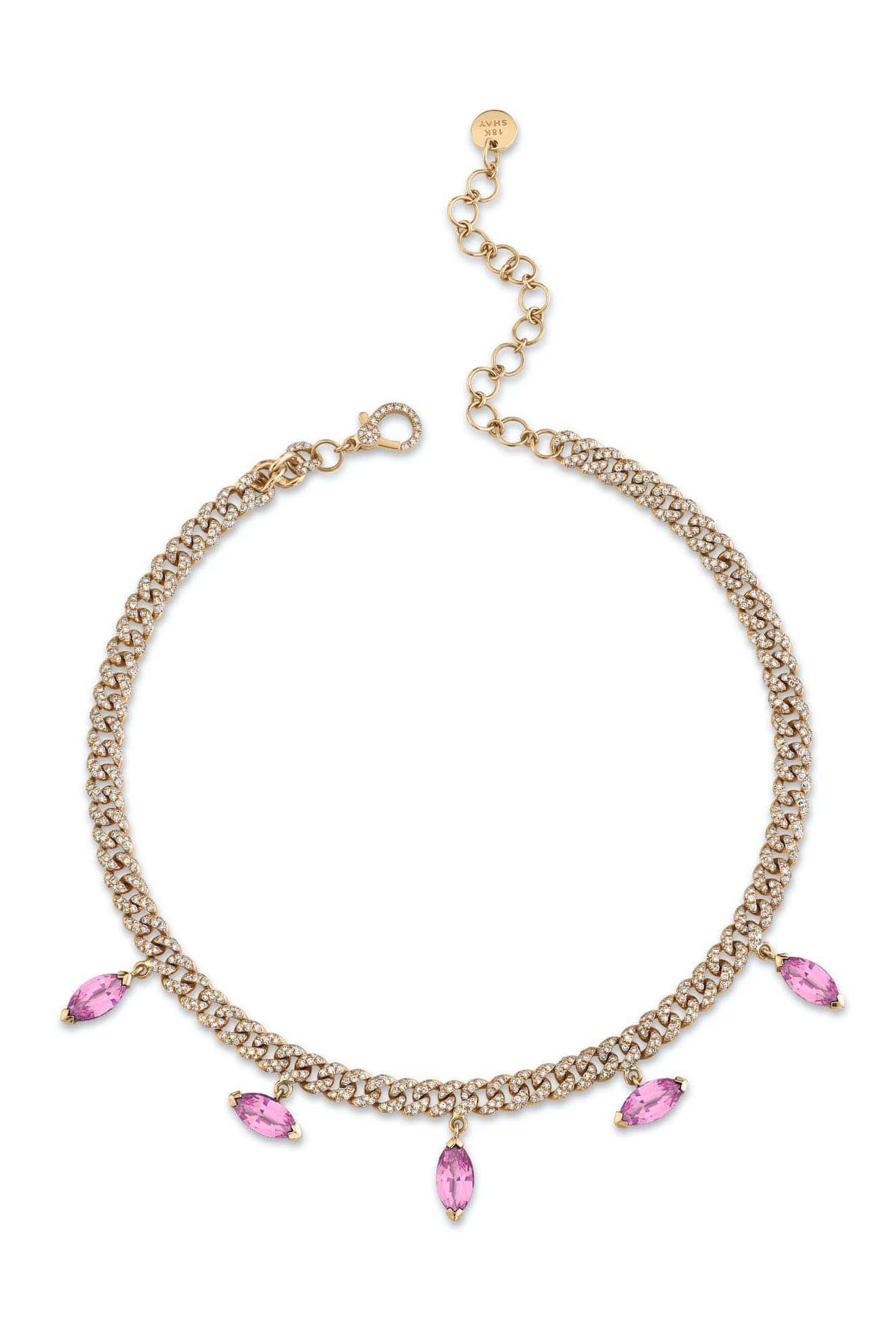 SHAY JEWELRY-Pink Sapphire Marquise Drop Mini Link Necklace-ROSE GOLD