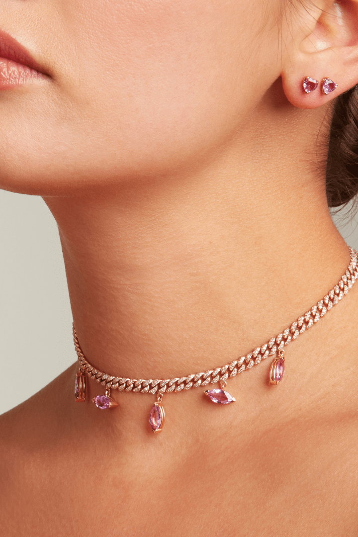 SHAY JEWELRY-Pink Sapphire Marquise Drop Mini Link Necklace-ROSE GOLD