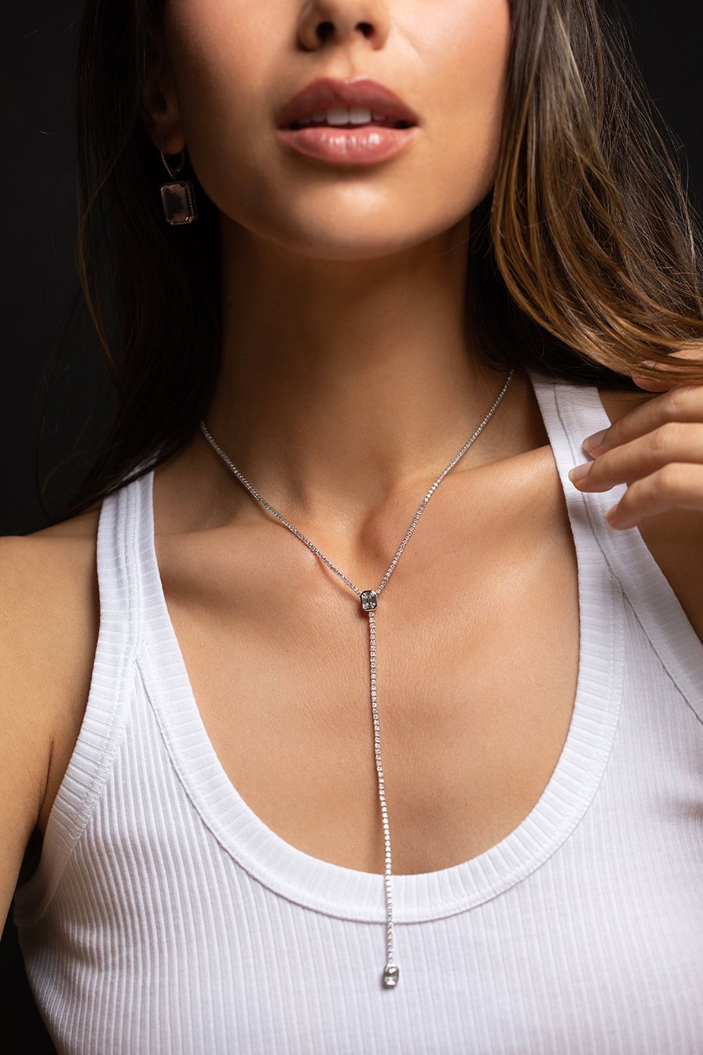 SHAY JEWELRY-Illusion Drop Y Necklace-WHITE GOLD
