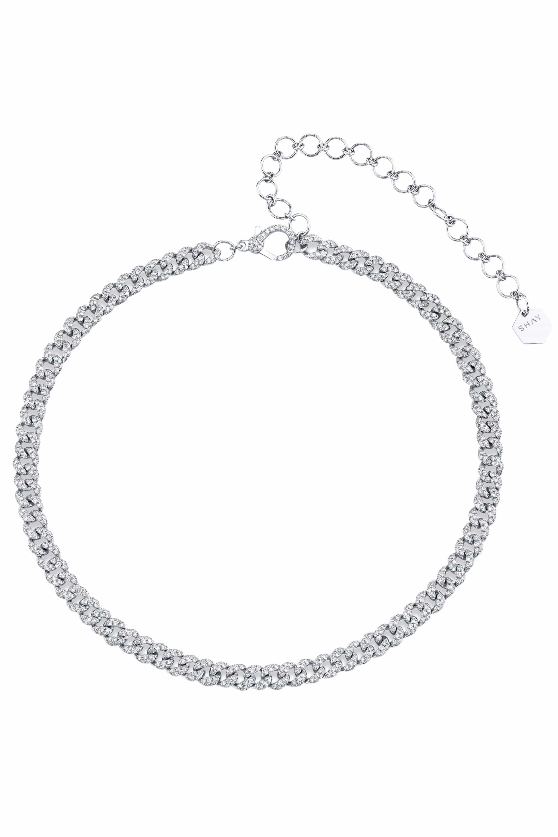 SHAY JEWELRY-Diamond Pave Mini Link Necklace-WHITE GOLD