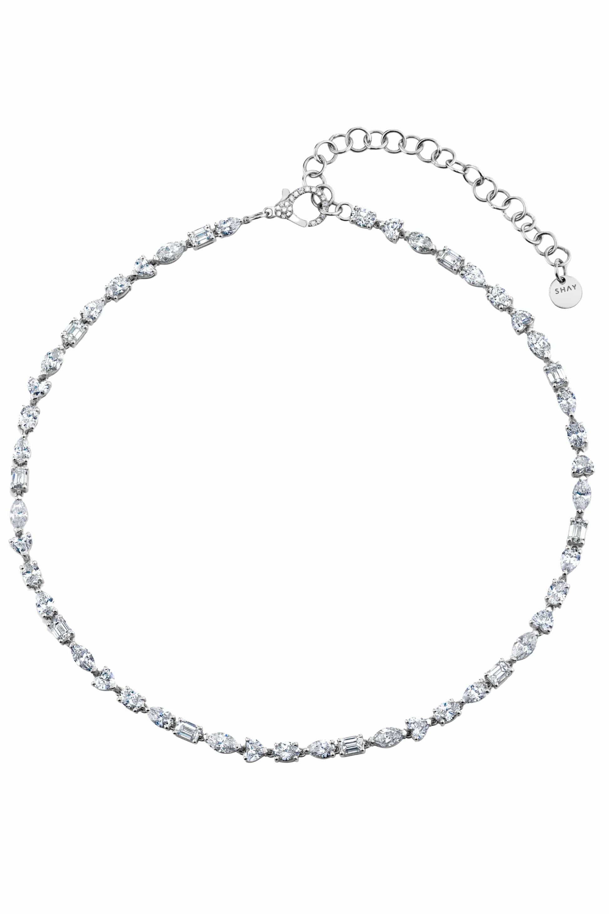 SHAY JEWELRY-Mini Mixed Diamond Tennis Necklace-WHITE GOLD