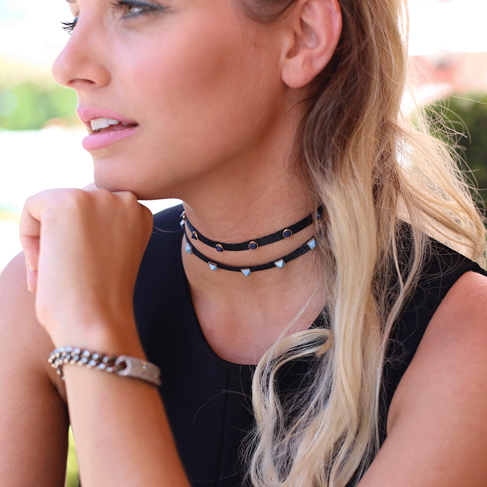 SHAY JEWELRY-Turquoise Studded Choker-WHITE GOLD