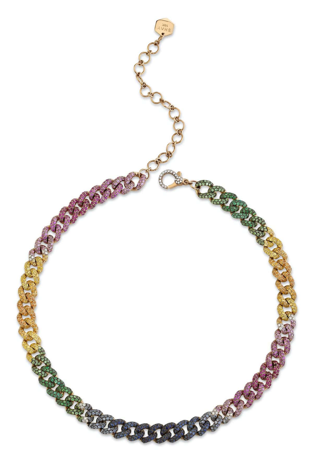 SHAY JEWELRY-Medium Rainbow Pave Link Necklace-YELLOW GOLD