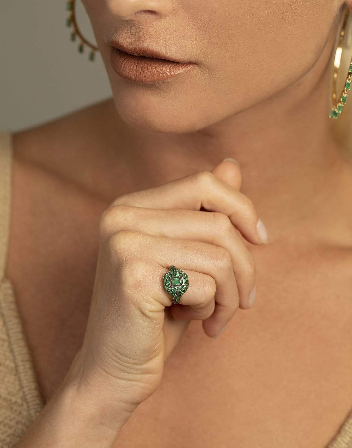 SHAY JEWELRY-Emerald Pave Pinky Ring-YELLOW GOLD