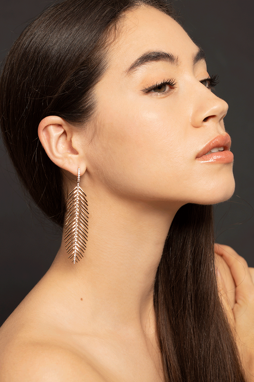 SIDNEY GARBER-Feathers That Move Diamond Spine Earrings-ROSE GOLD