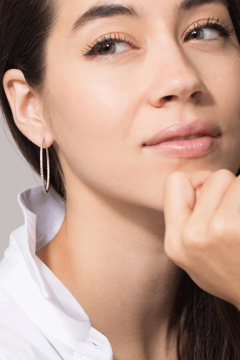 SIDNEY GARBER-Small Perfect Diamond Hoop Earrings-WHITE GOLD
