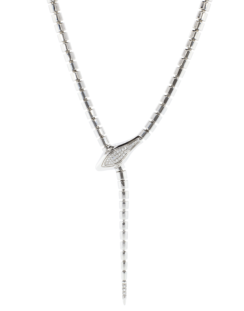 SIDNEY GARBER-Diamond Snake Lariat Wrap Necklace-WHITE GOLD
