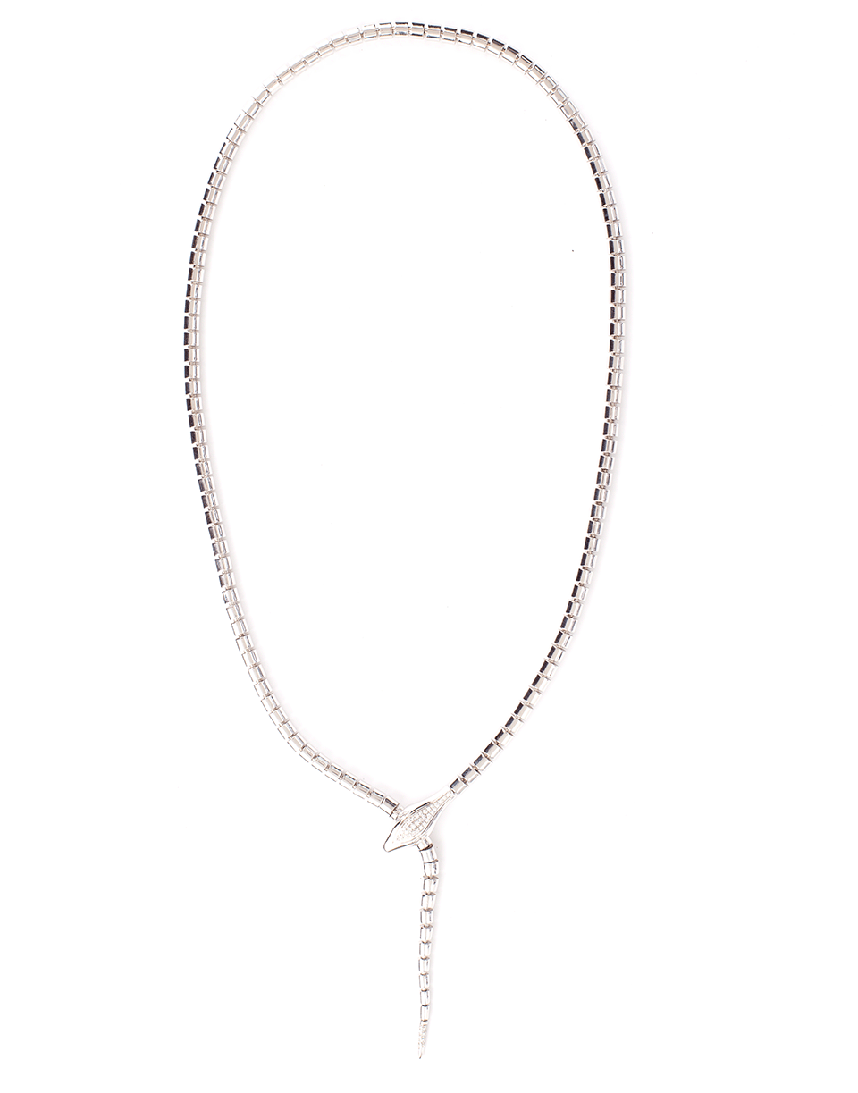 SIDNEY GARBER-Snake Lariat Wrap Necklace-WHITE GOLD