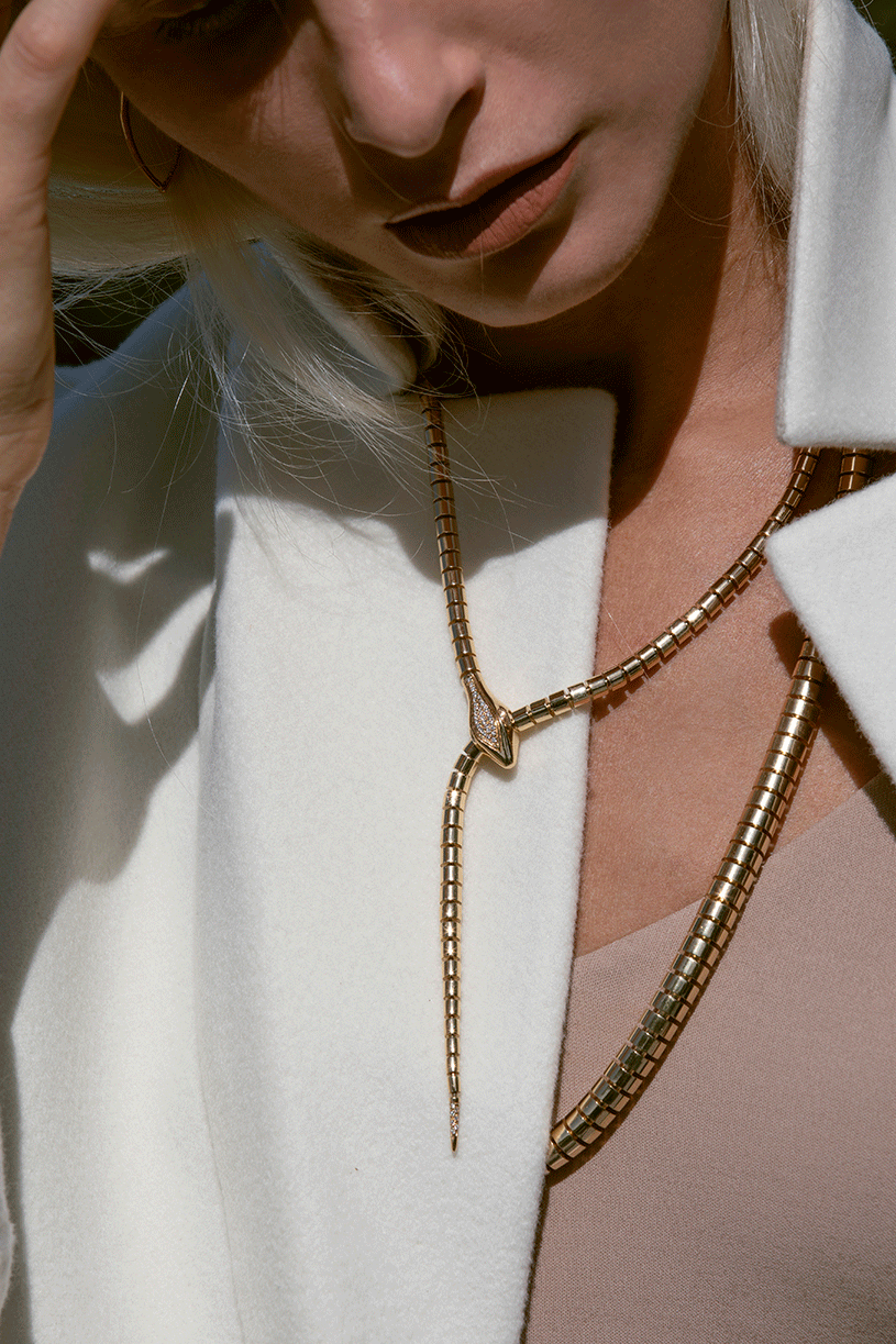 SIDNEY GARBER-Diamond Snake Lariat Wrap Necklace-YELLOW GOLD