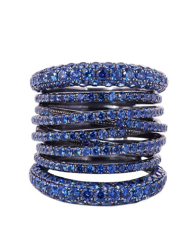 SIDNEY GARBER-Blue Sapphire Tall Scribble Ring-WHITE GOLD