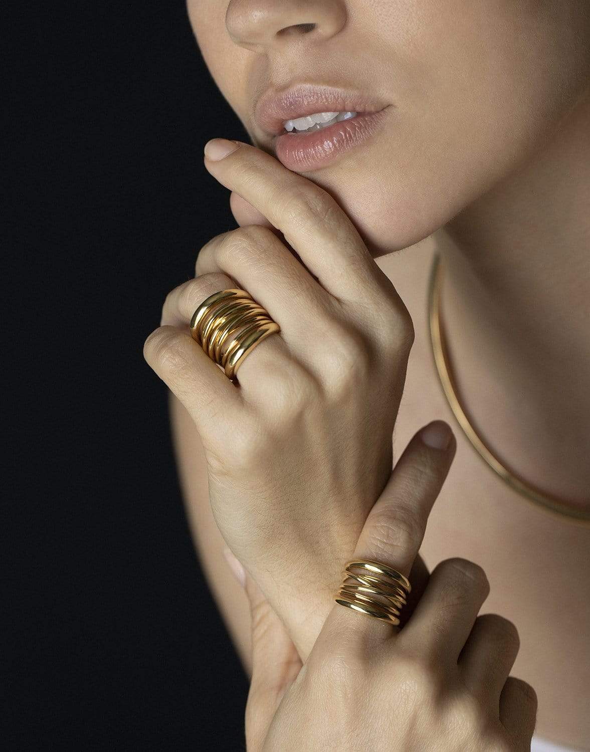 SIDNEY GARBER-Tall Gold Scribble Ring-YELLOW GOLD