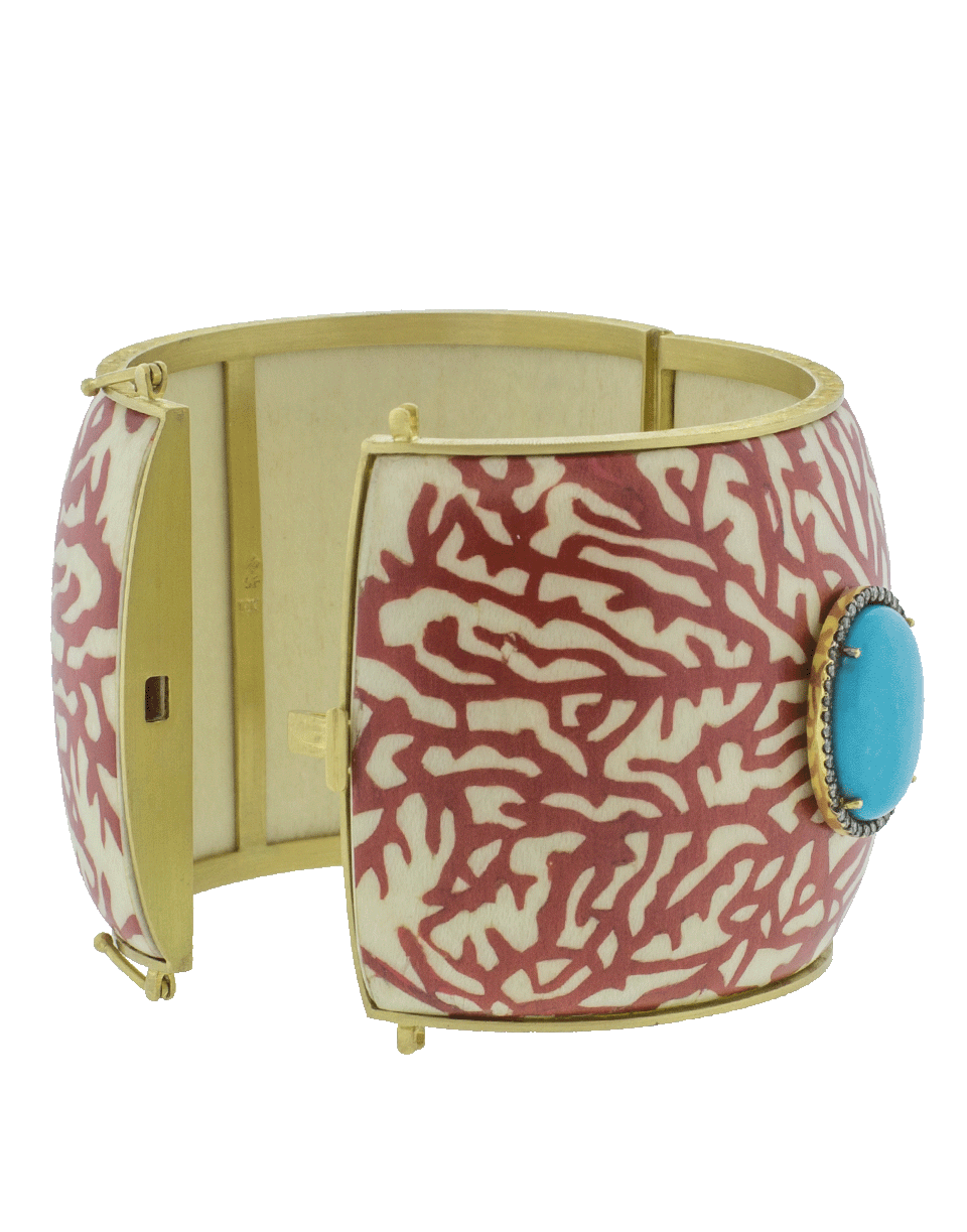 SILVIA FURMANOVICH-Marquetry Red Coral And Turquoise Bracelet-YELLOW GOLD