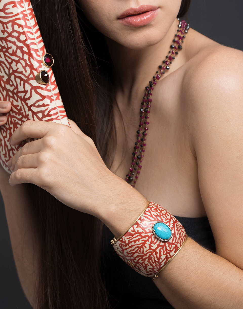 SILVIA FURMANOVICH-Marquetry Red Coral And Turquoise Bracelet-YELLOW GOLD