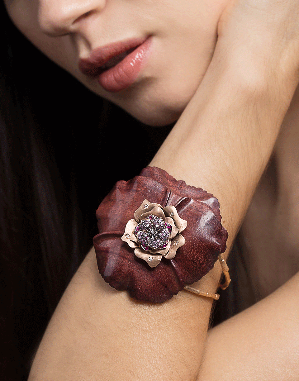 SILVIA FURMANOVICH-Sculptural Botanical Purple Carved Flower Bracelet-ROSE GOLD