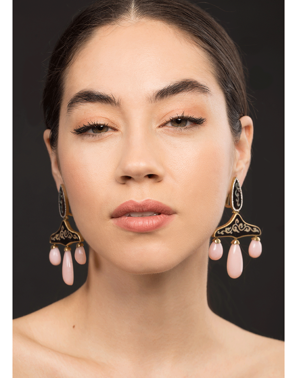 SILVIA FURMANOVICH-Marquetry Wood Earrings with Pink Opal-ROSE GOLD