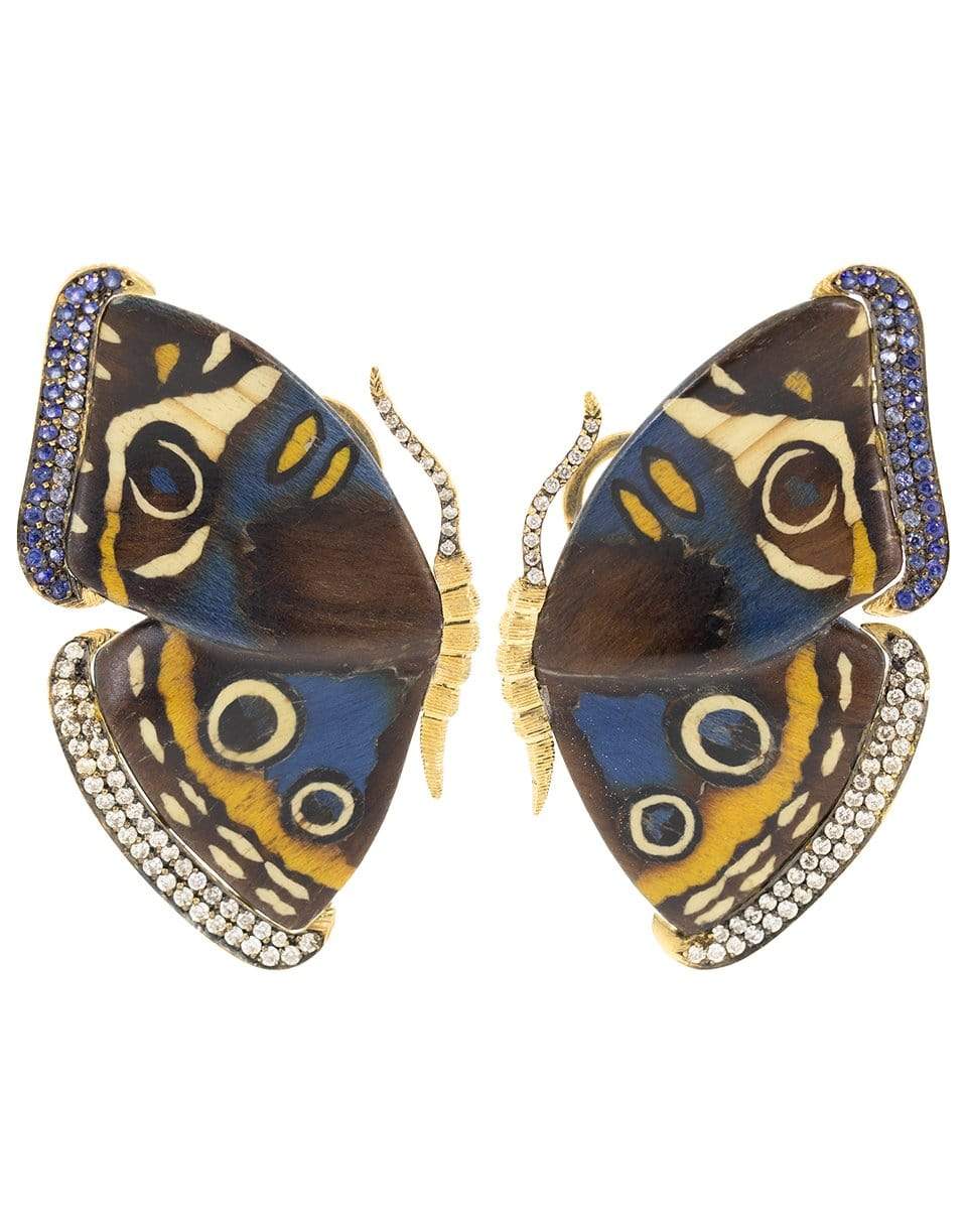 SILVIA FURMANOVICH-Blue and Yellow Marquetry Butterfly Earrings-YELLOW GOLD