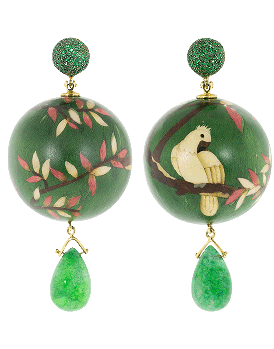 Emerald Drop Marquetry Green Birds Earrings JEWELRYFINE JEWELEARRING SILVIA FURMANOVICH   