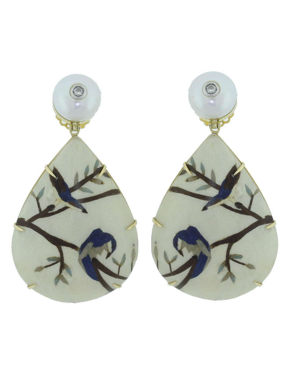 SILVIA FURMANOVICH-Marquetry Blue Bird Earrings-YELLOW GOLD