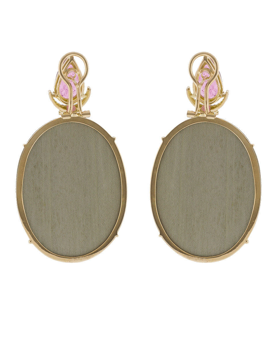 SILVIA FURMANOVICH-Marquetry Oval Pink Flower Earrings-YELLOW GOLD