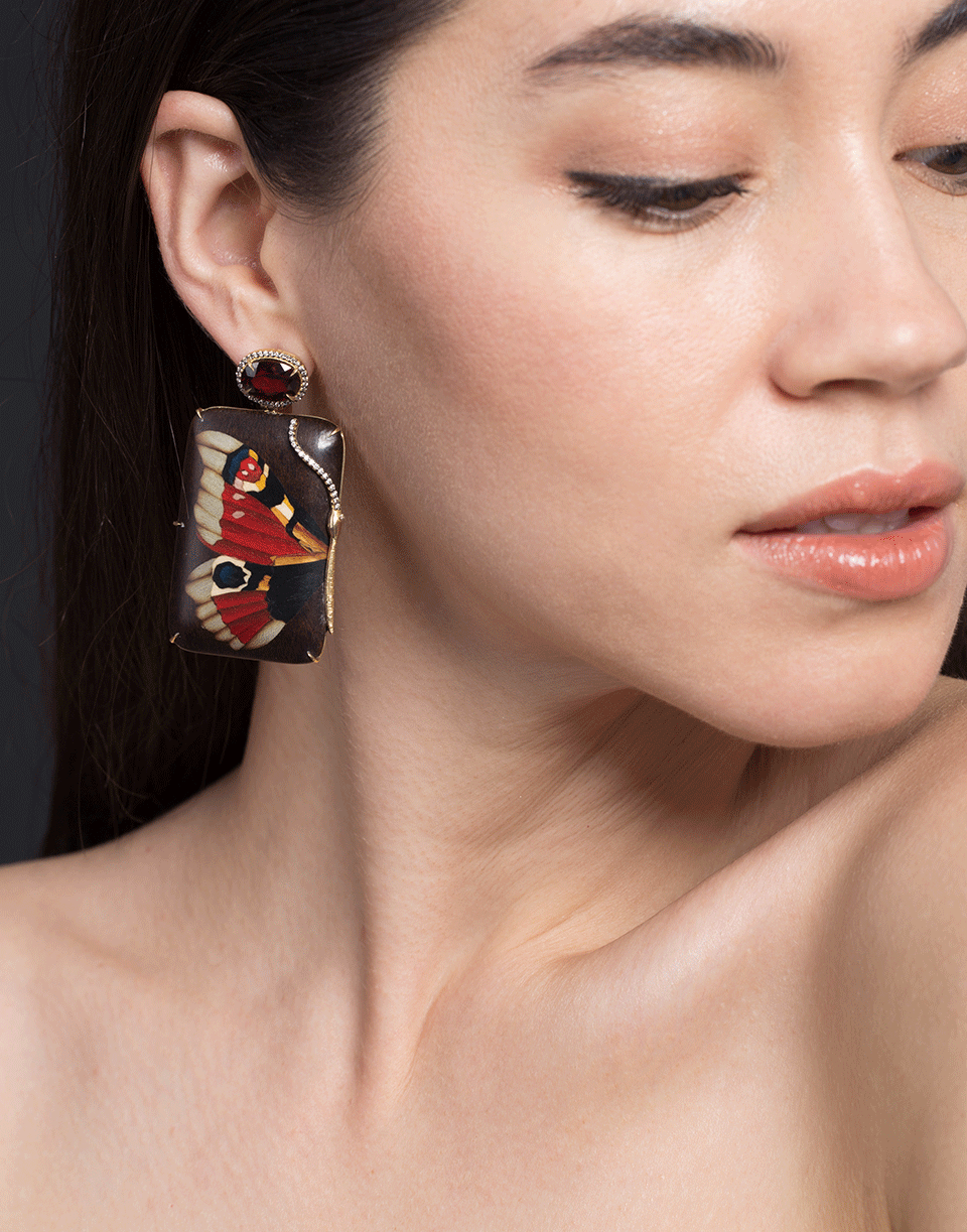 SILVIA FURMANOVICH-Red Garnet Butterfly Earrings-YELLOW GOLD