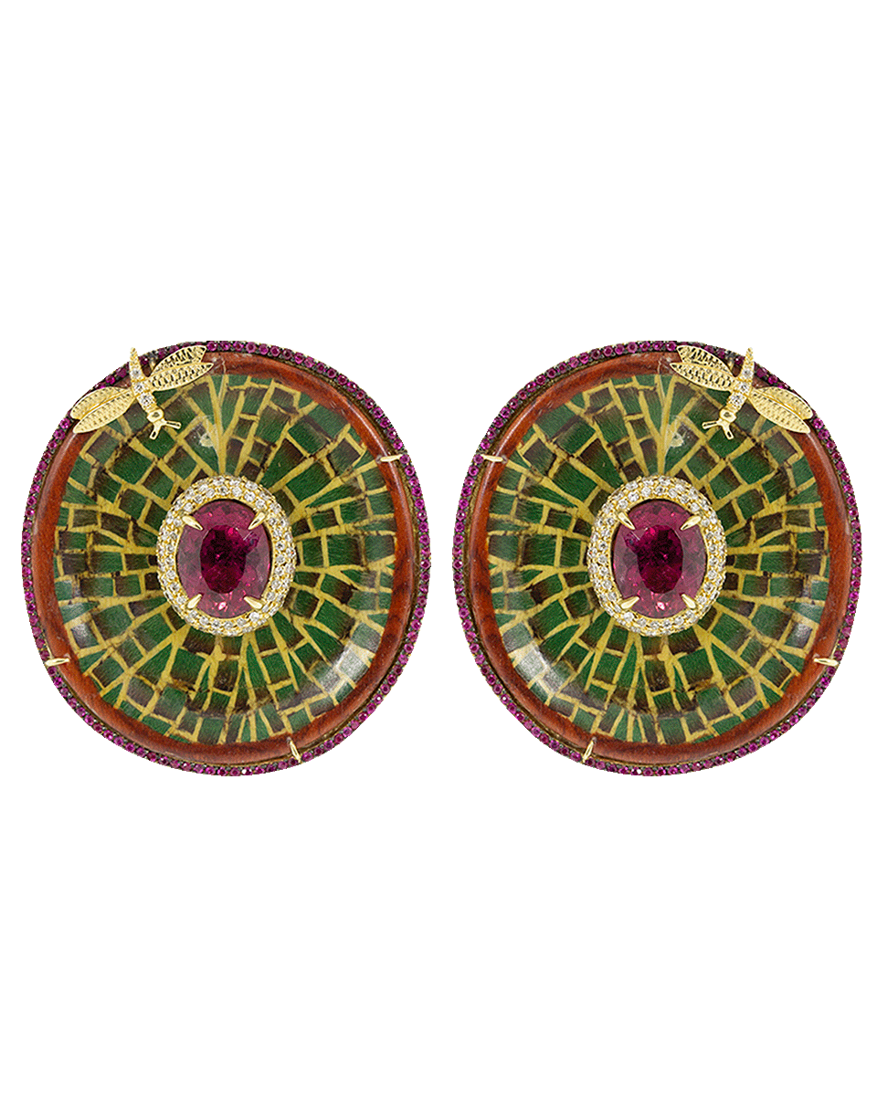 SILVIA FURMANOVICH-Sculptural Botanical Marquetry Lily Pad Clip Earrings-YELLOW GOLD