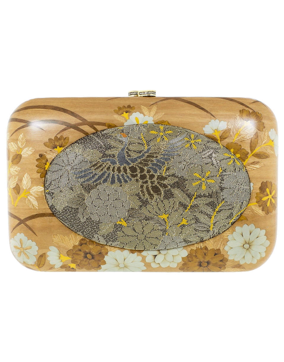 SILVIA FURMANOVICH-Vintage Japanese Fabric Wood Clutch-YELLOW GOLD