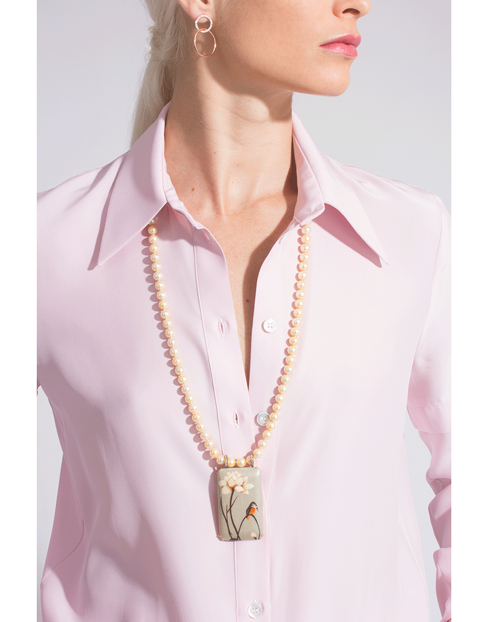 SILVIA FURMANOVICH-Marquetry Bird Golden Pearl And Diamond Necklace-YELLOW GOLD