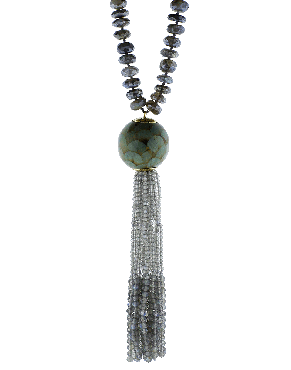 SILVIA FURMANOVICH-Marquetry Light Blue Tassel Necklace-YELLOW GOLD