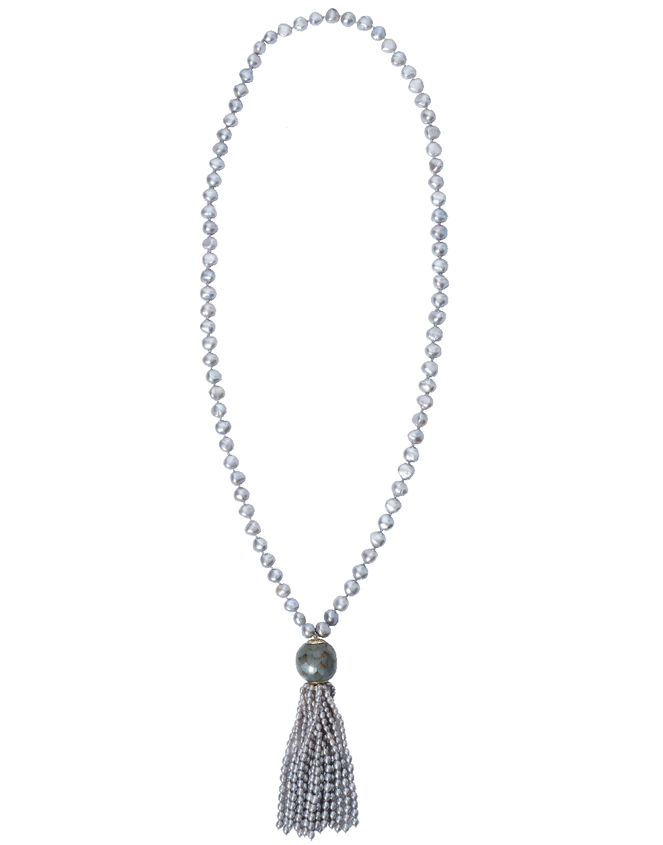 SILVIA FURMANOVICH-Marquetry Light Blue Tassel Necklace-YELLOW GOLD