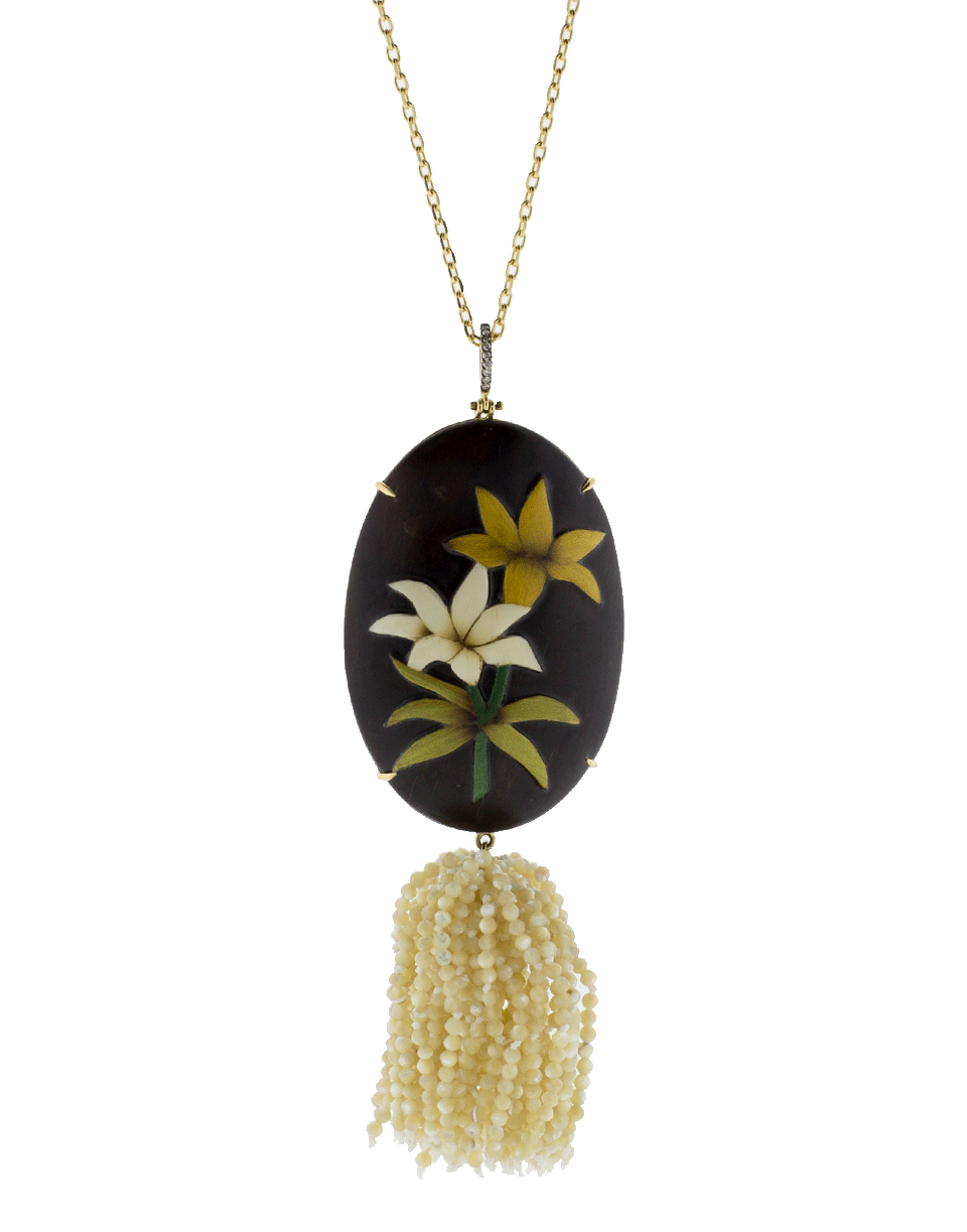 SILVIA FURMANOVICH-Marquetry Pearl Tassel Lily Necklace-YELLOW GOLD