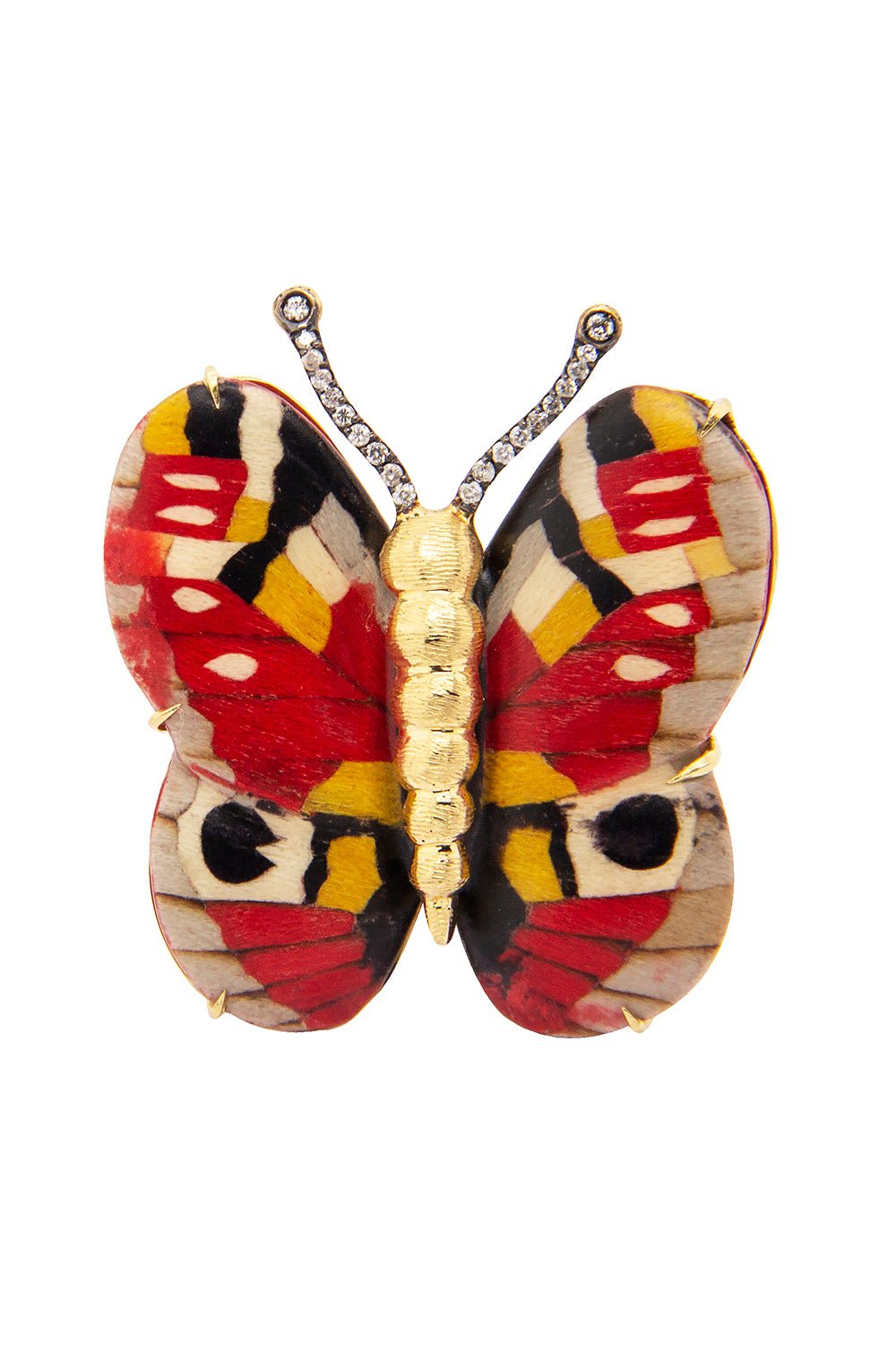 SILVIA FURMANOVICH-Marquetry Red Butteryfly Ring-YELLOW GOLD