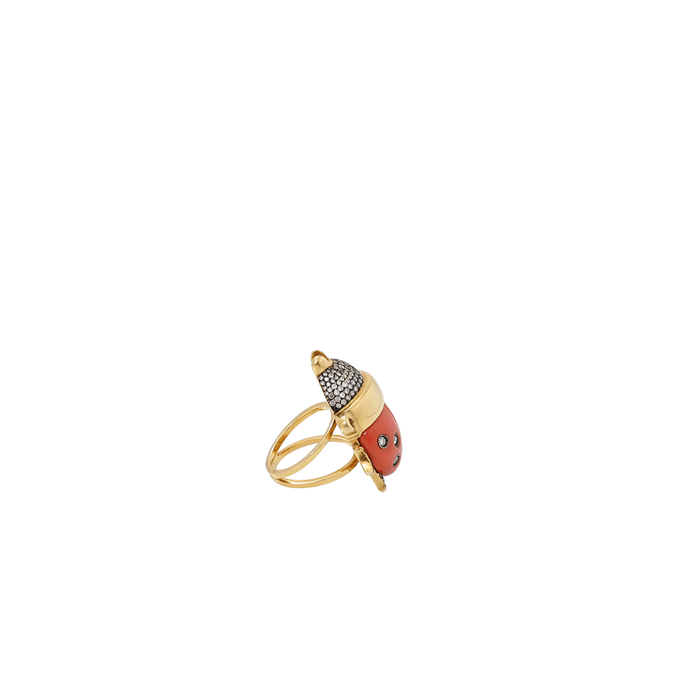 SILVIA FURMANOVICH-Coral And Diamond Ladybug Ring-YELLOW GOLD
