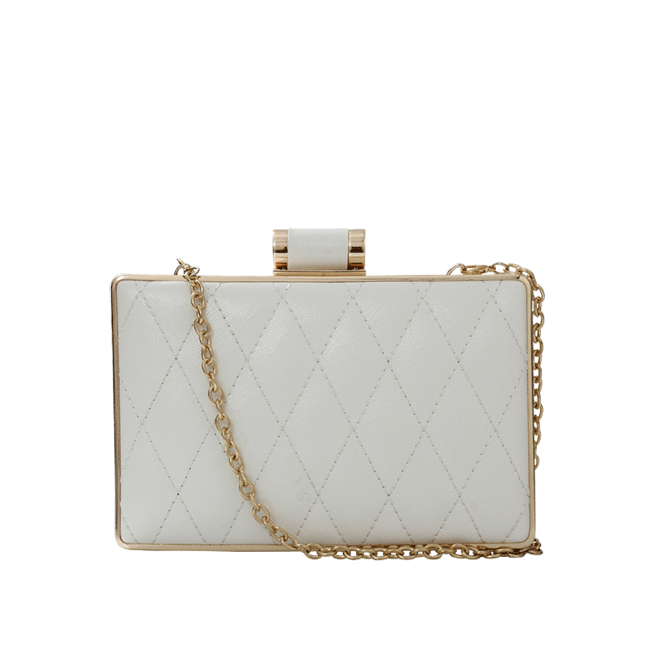 SONDRA ROBERTS-Quilted Patent Clutch-WHITE