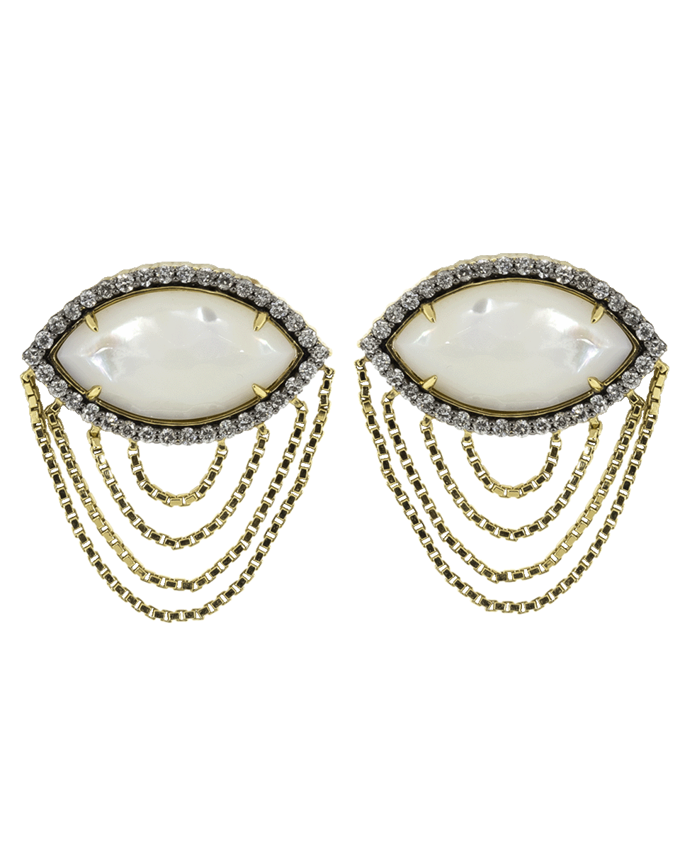 SORELLINA-Axl Draped Fringe Mother Of Pearl And Diamond Earrings-YELLOW GOLD