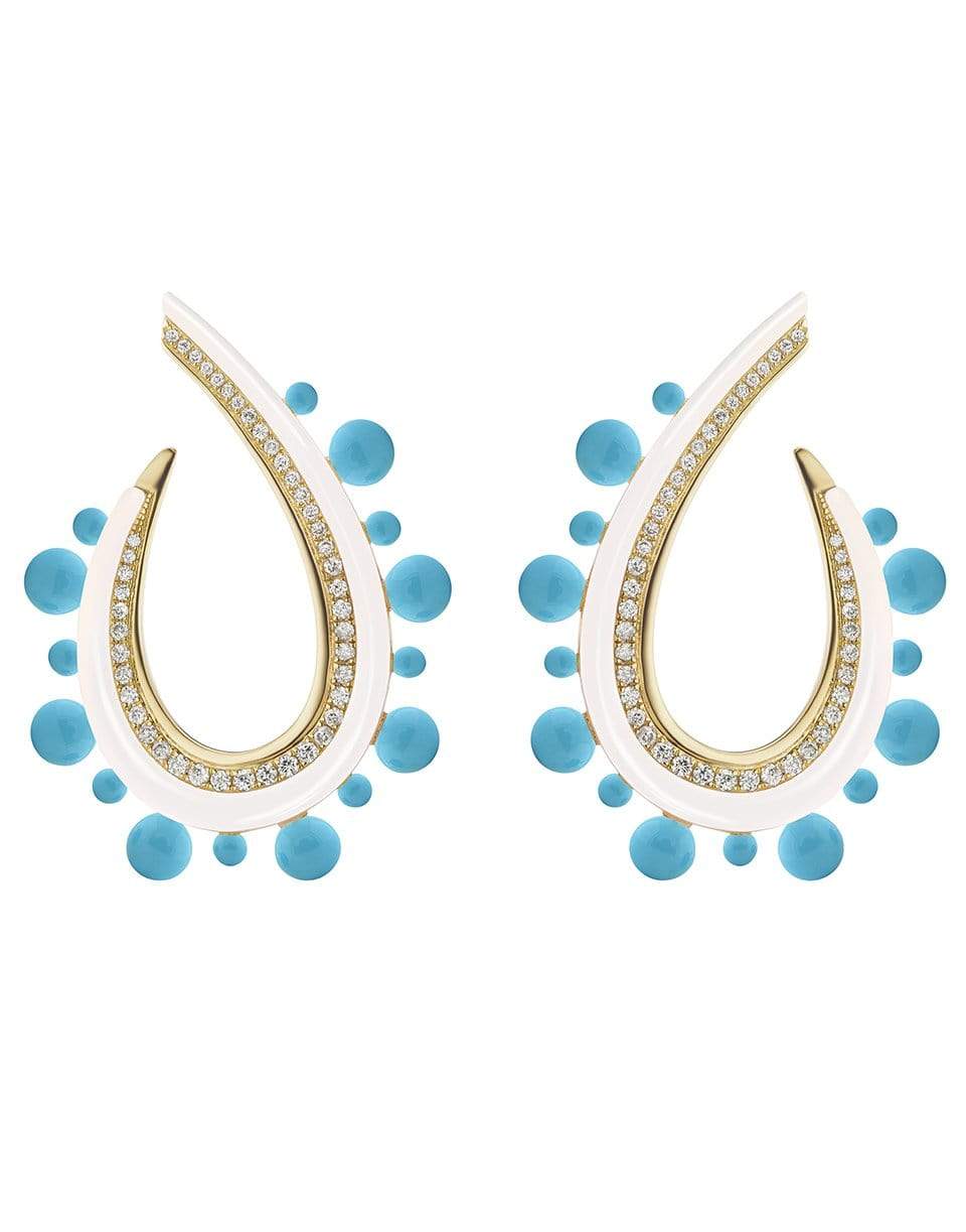 SORELLINA-Crescent White Onyx and Turquoise Earrings-YELLOW GOLD