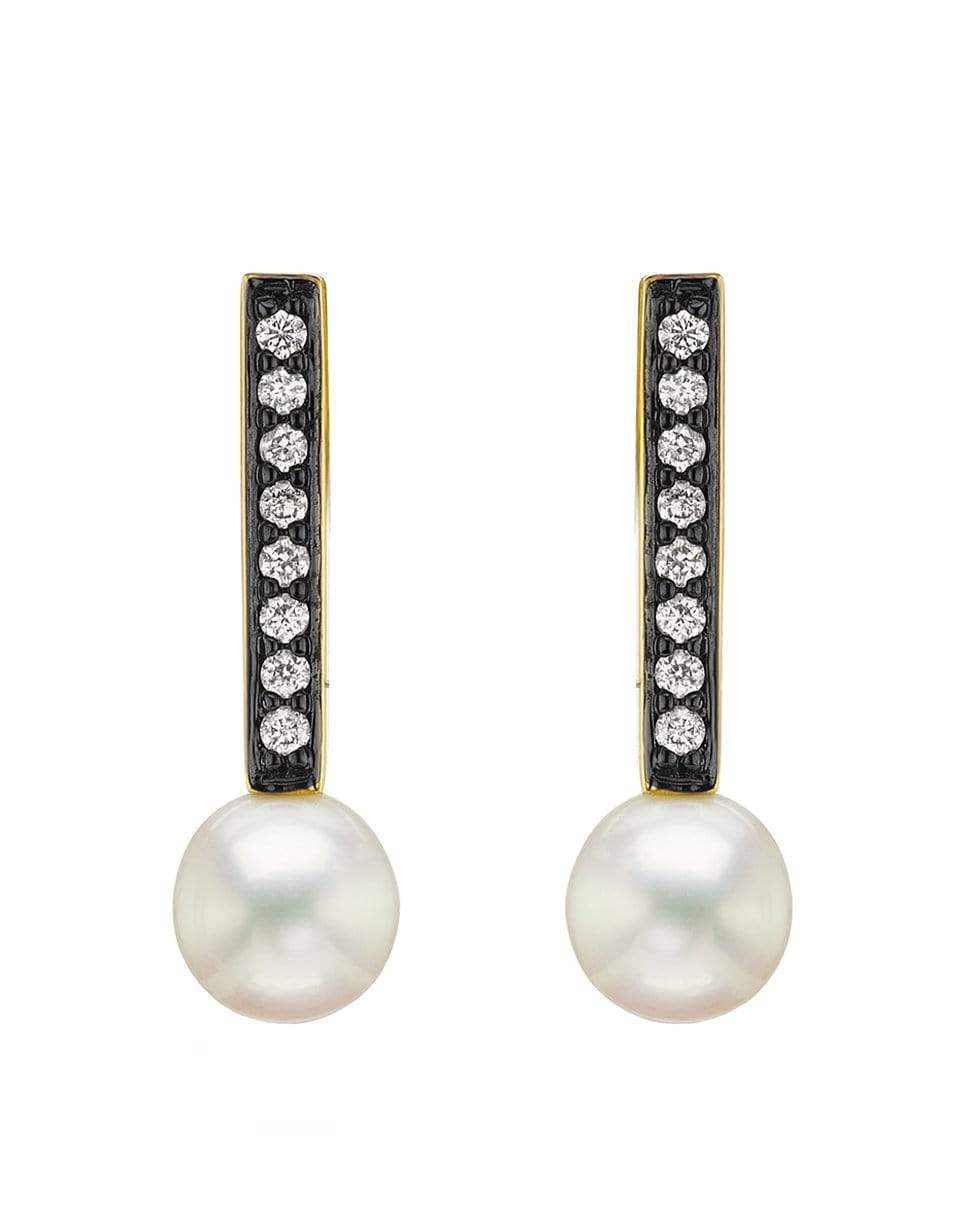 SORELLINA-Pearl and Diamond Mini Stick Earrings-YELLOW GOLD