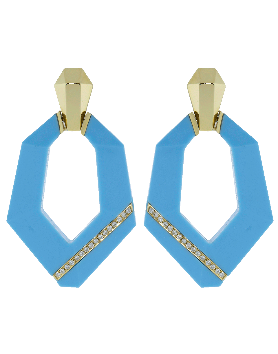 SORELLINA-Turquoise and Diamond Door Knocker Earrings-YELLOW GOLD