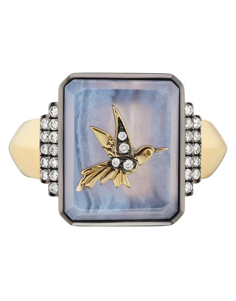 SORELLINA-Hummingbird Agate Signet Ring-YELLOW GOLD