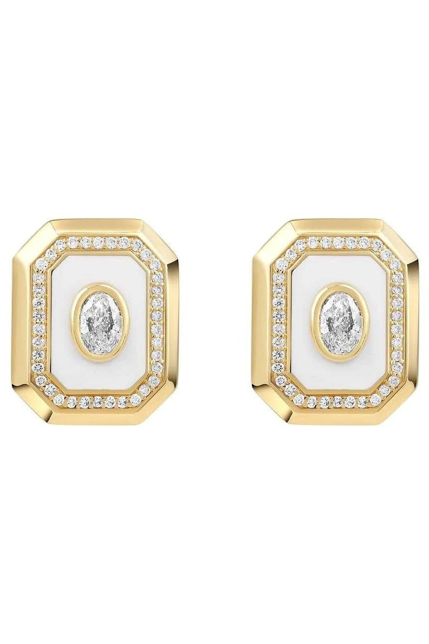 STATE PROPERTY-Tsang Diamond and White Enamel Earrings-YELLOW GOLD