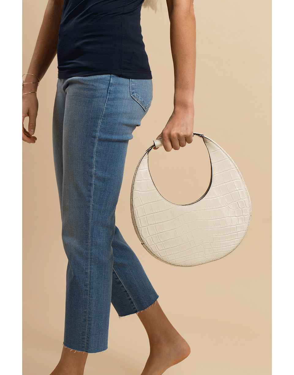 STAUD-Patent Croco Moon Bag-CREAM