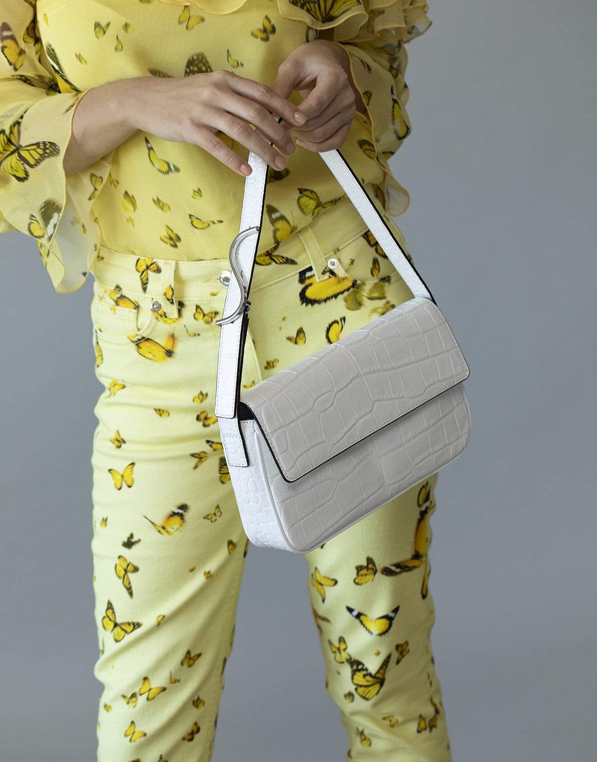 STAUD-Fresh White Croc Embossed Tommy Leather Bag-WHITE
