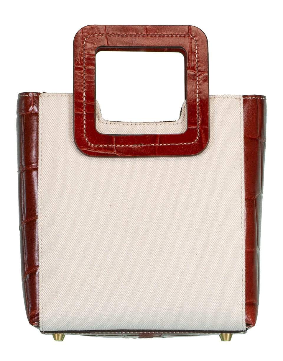 STAUD-Mini Embossed Croc Leather and Canvas Shirley Bag-COGNAC