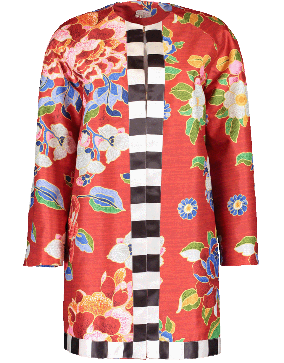 STELLA JEAN-Collarless Floral Print Coat-