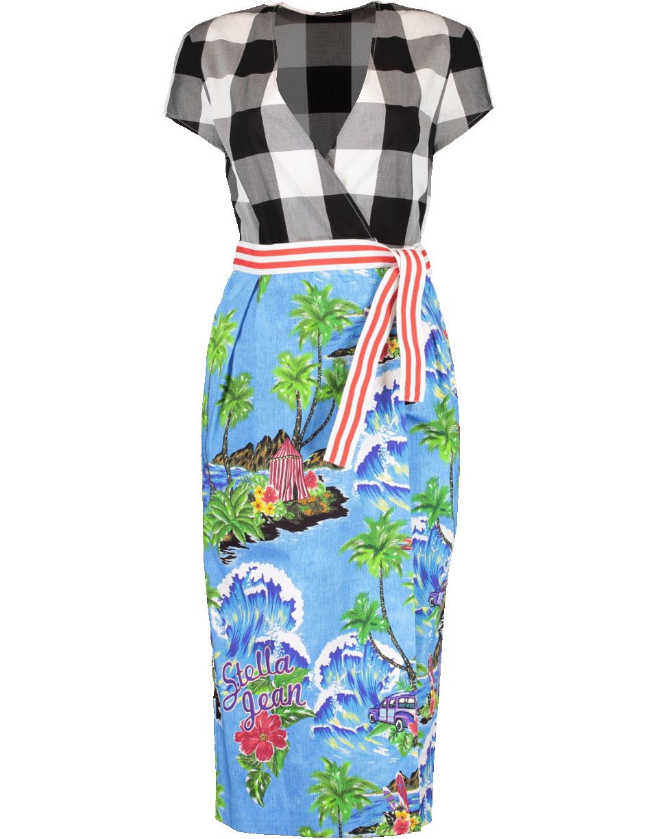 STELLA JEAN-Tropical Print Checked Top Dress-